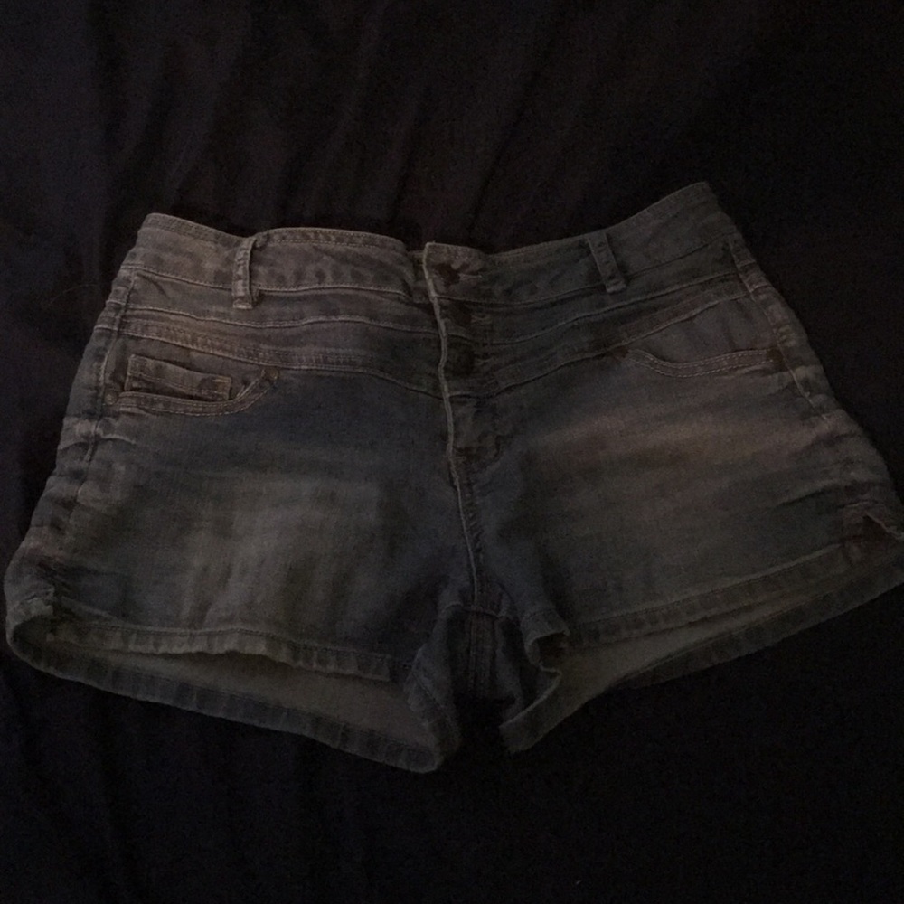 Light denim high waisted shorts